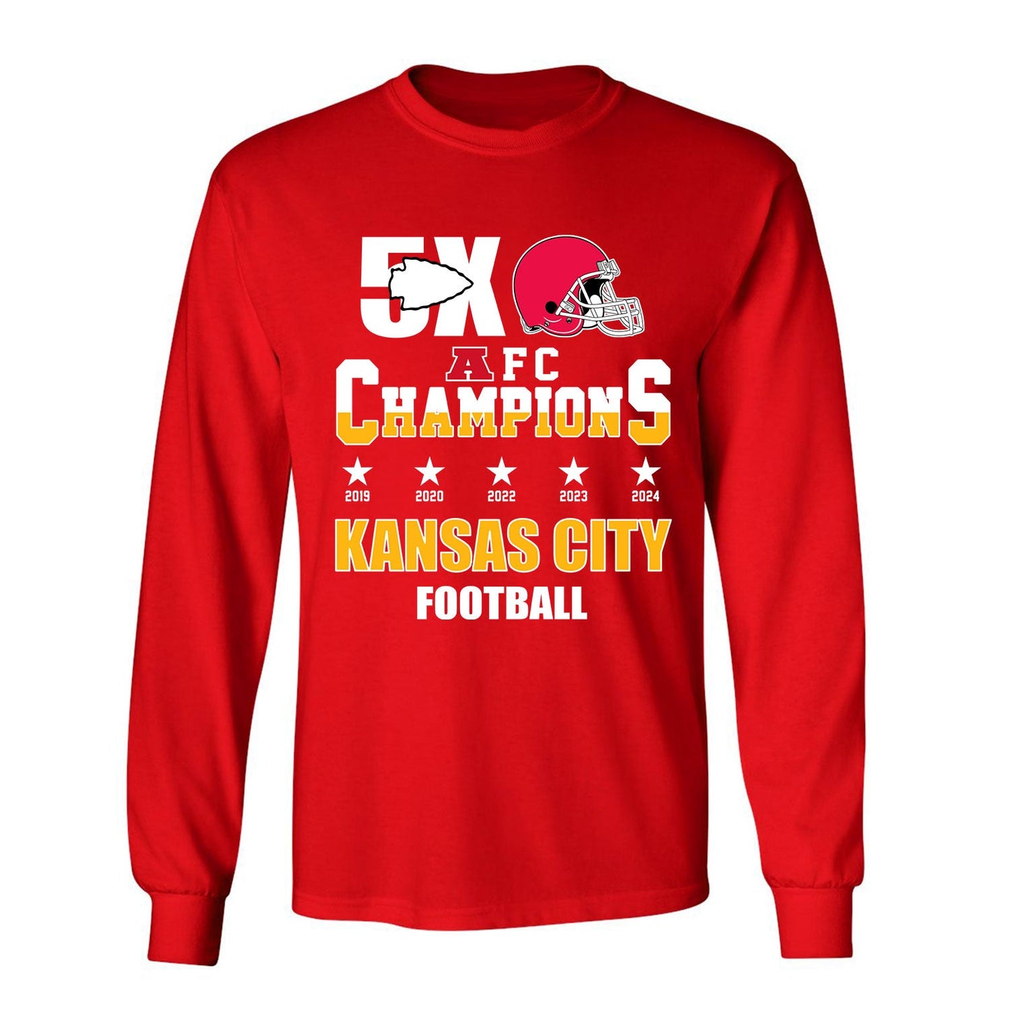 Kansas City Football 2024-2025 5x AFC Champions T-Shirt, The American Football 5x Champs Apparel For Kansas City Football Fans