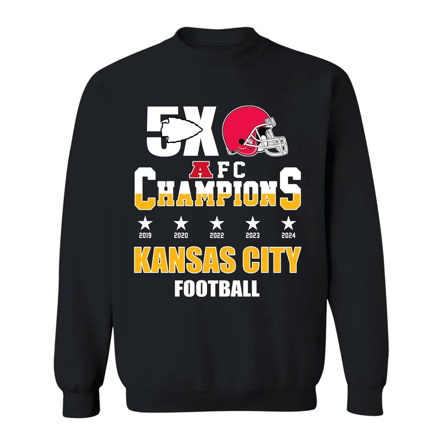 Kansas City Football 2024-2025 5x AFC Champions T-Shirt, The American Football 5x Champs Apparel For Kansas City Football Fans