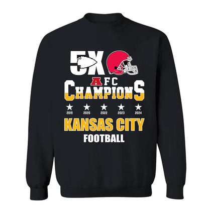 Kansas City Football 2024-2025 5x AFC Champions T-Shirt, The American Football 5x Champs Apparel For Kansas City Football Fans