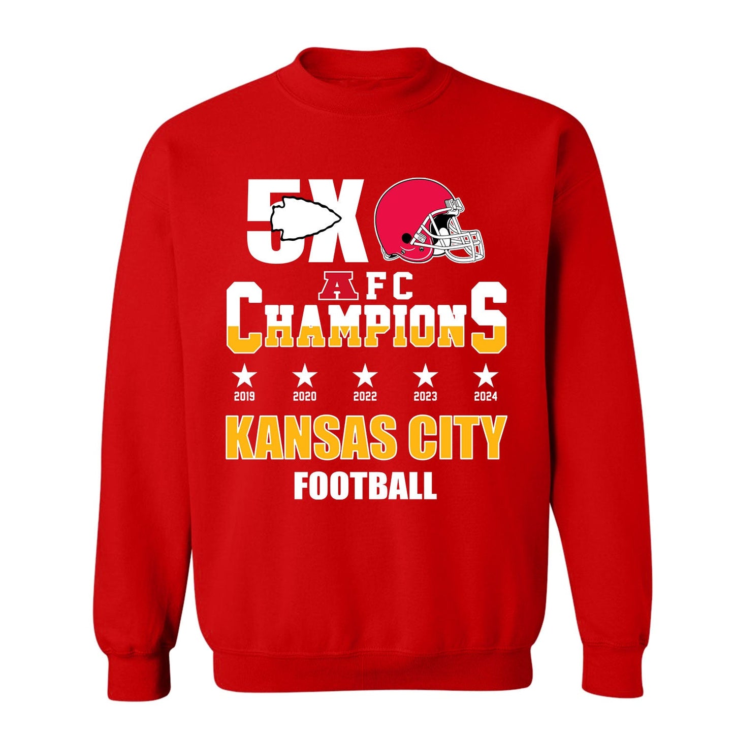 Kansas City Football 2024-2025 5x AFC Champions T-Shirt, The American Football 5x Champs Apparel For Kansas City Football Fans