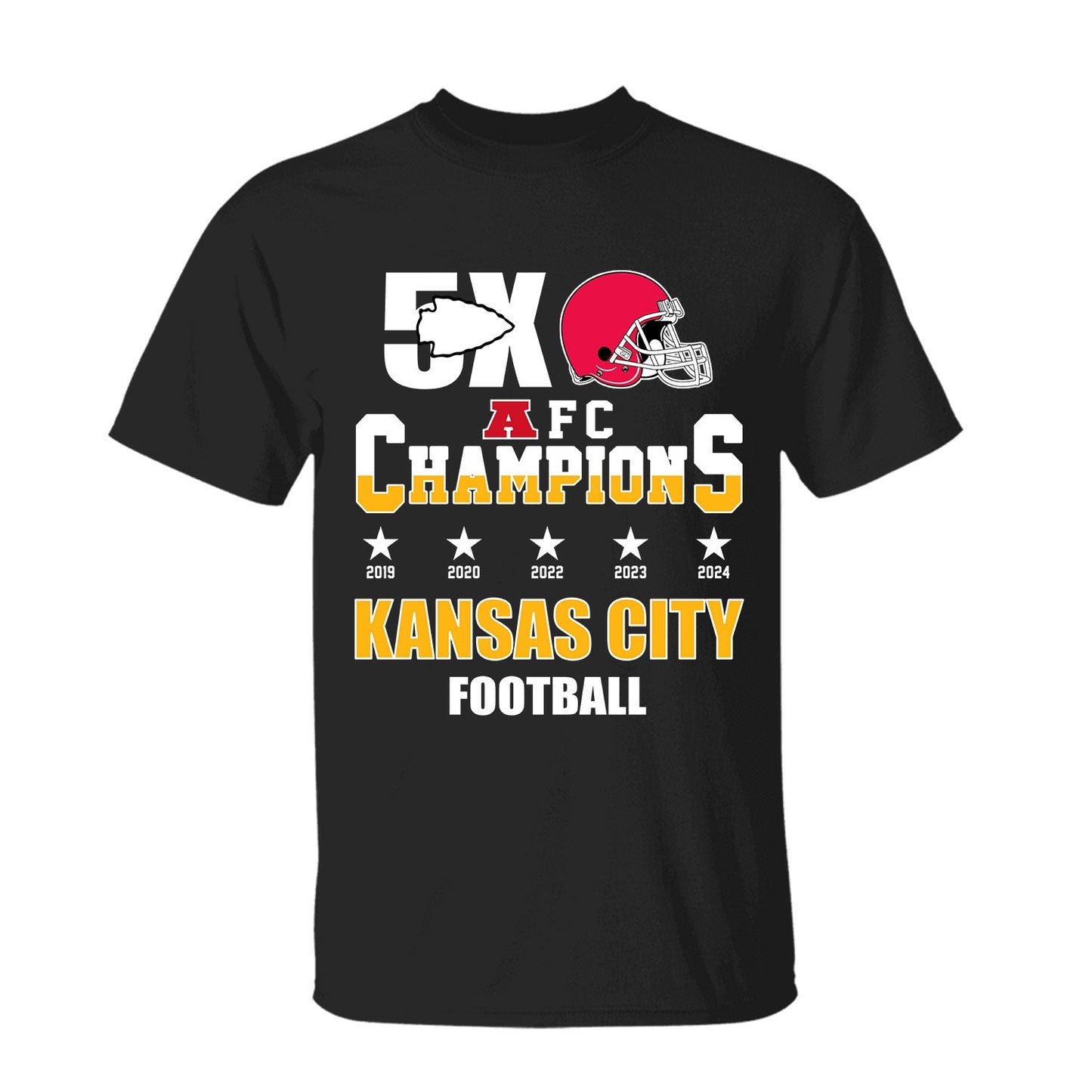 Kansas City Football 2024-2025 5x AFC Champions T-Shirt, The American Football 5x Champs Apparel For Kansas City Football Fans