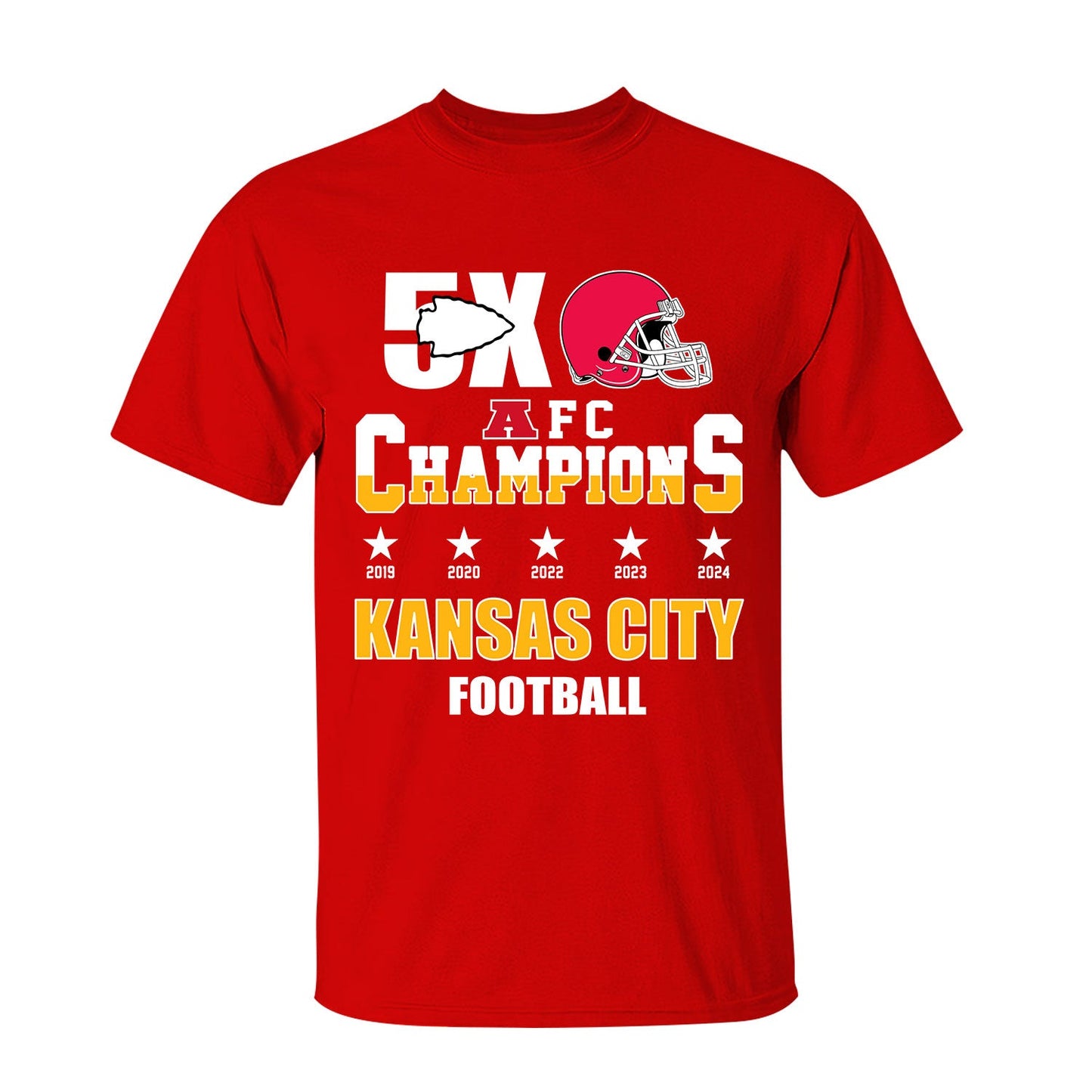 Kansas City Football 2024-2025 5x AFC Champions T-Shirt, The American Football 5x Champs Apparel For Kansas City Football Fans
