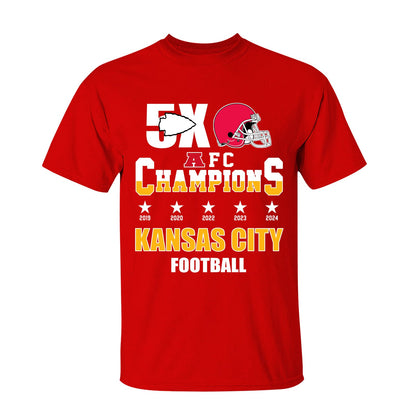 Kansas City Football 2024-2025 5x AFC Champions T-Shirt, The American Football 5x Champs Apparel For Kansas City Football Fans