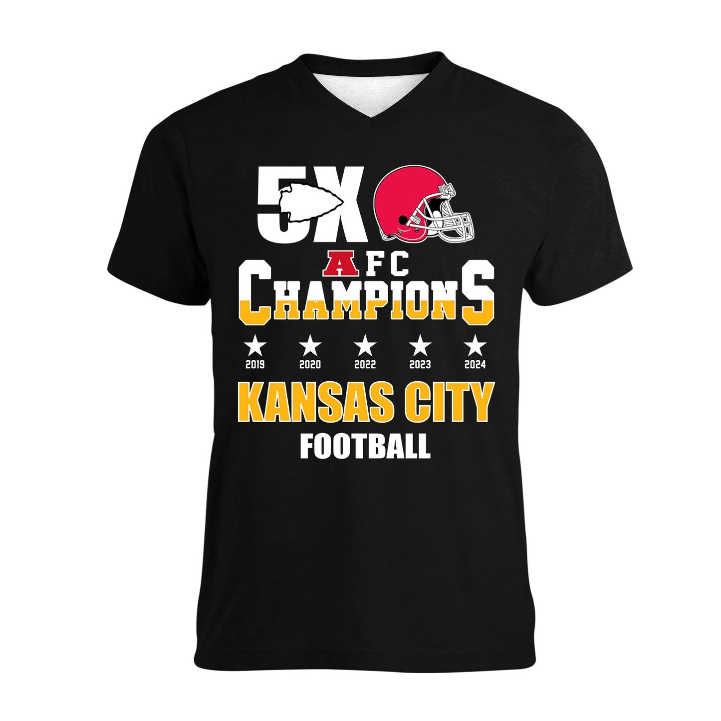 Kansas City Football 2024-2025 5x AFC Champions T-Shirt, The American Football 5x Champs Apparel For Kansas City Football Fans