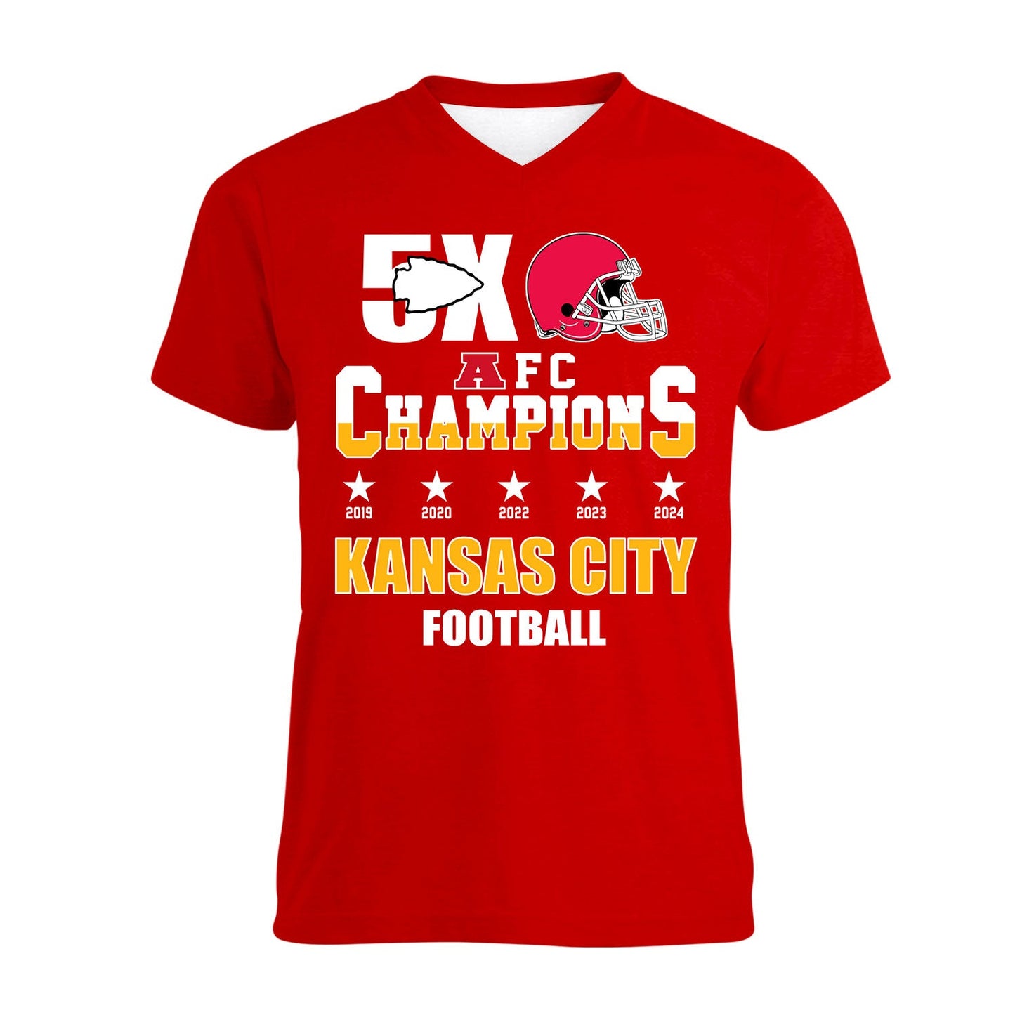 Kansas City Football 2024-2025 5x AFC Champions T-Shirt, The American Football 5x Champs Apparel For Kansas City Football Fans