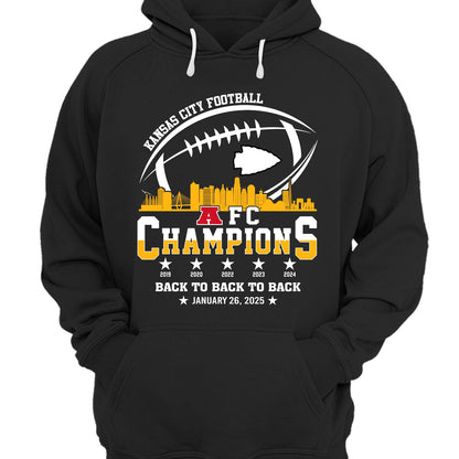 Kansas City Football 2024-2025 AFC Champions Long Sleeve Shirts Skyline, The American Football Champs Apparel For Kansas City Football Fans