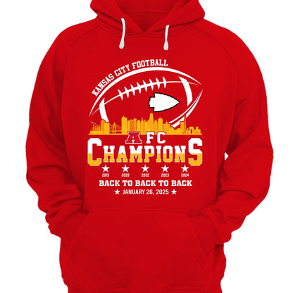 Kansas City Football 2024-2025 AFC Champions Hoodie Skyline, The American Football Champs Apparel For Kansas City Football Fans