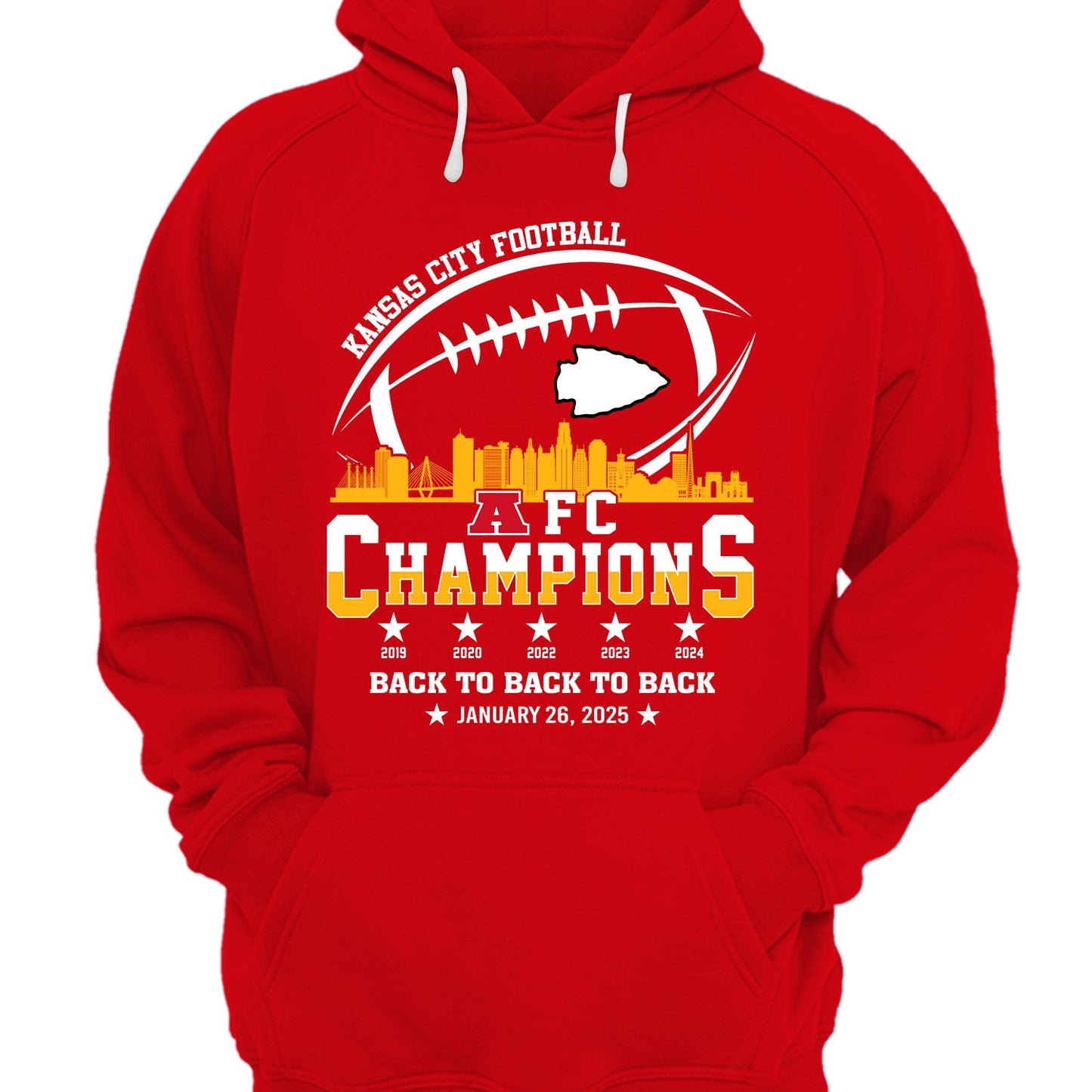 Kansas City Football 2024-2025 AFC Champions Sweatshirt Skyline, The American Football Champs Apparel For Kansas City Football Fans