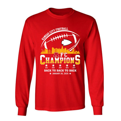 Kansas City Football 2024-2025 AFC Champions T-Shirt Skyline, The American Football Champs Apparel For Kansas City Football Fans