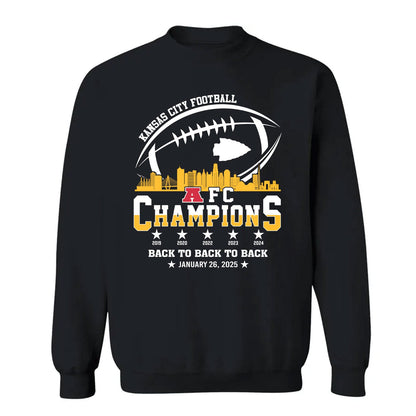 Kansas City Football 2024-2025 AFC Champions V-neck Shirts Skyline, The American Football Champs Apparel For Kansas City Football Fans