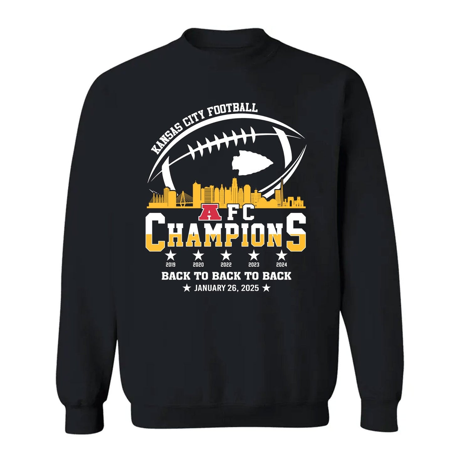 Kansas City Football 2024-2025 AFC Champions Sweatshirt Skyline, The American Football Champs Apparel For Kansas City Football Fans