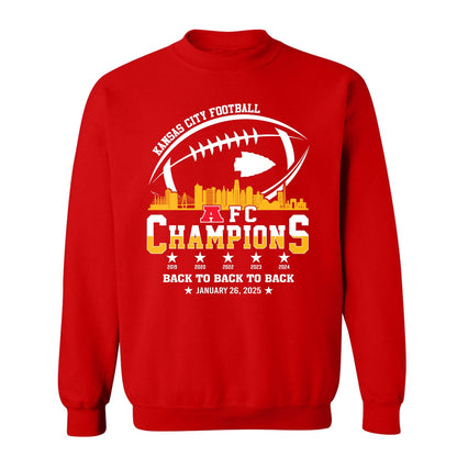 Kansas City Football 2024-2025 AFC Champions V-neck Shirts Skyline, The American Football Champs Apparel For Kansas City Football Fans