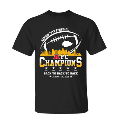 Kansas City Football 2024-2025 AFC Champions T-Shirt Skyline, The American Football Champs Apparel For Kansas City Football Fans