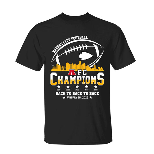 Kansas City Football 2024-2025 AFC Champions T-Shirt Skyline, The American Football Champs Apparel For Kansas City Football Fans