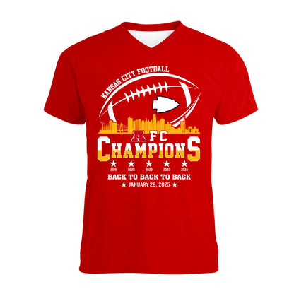 Kansas City Football 2024-2025 AFC Champions Long Sleeve Shirts Skyline, The American Football Champs Apparel For Kansas City Football Fans