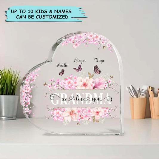 Mother's Day Grandma Heart Shaped Acrylic Plaque, Custom Names And Kidnames Heart Shaped Acrylic, Personalized Gift For Grandma, Mimi, Nana, Gigi