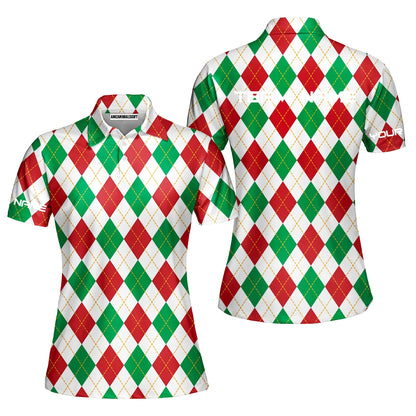Christmas Plaid Argyle Pattern Golf Women Polo Shirt   - Custom Name Apparel - Personalized Gift For Golf Lover, Team