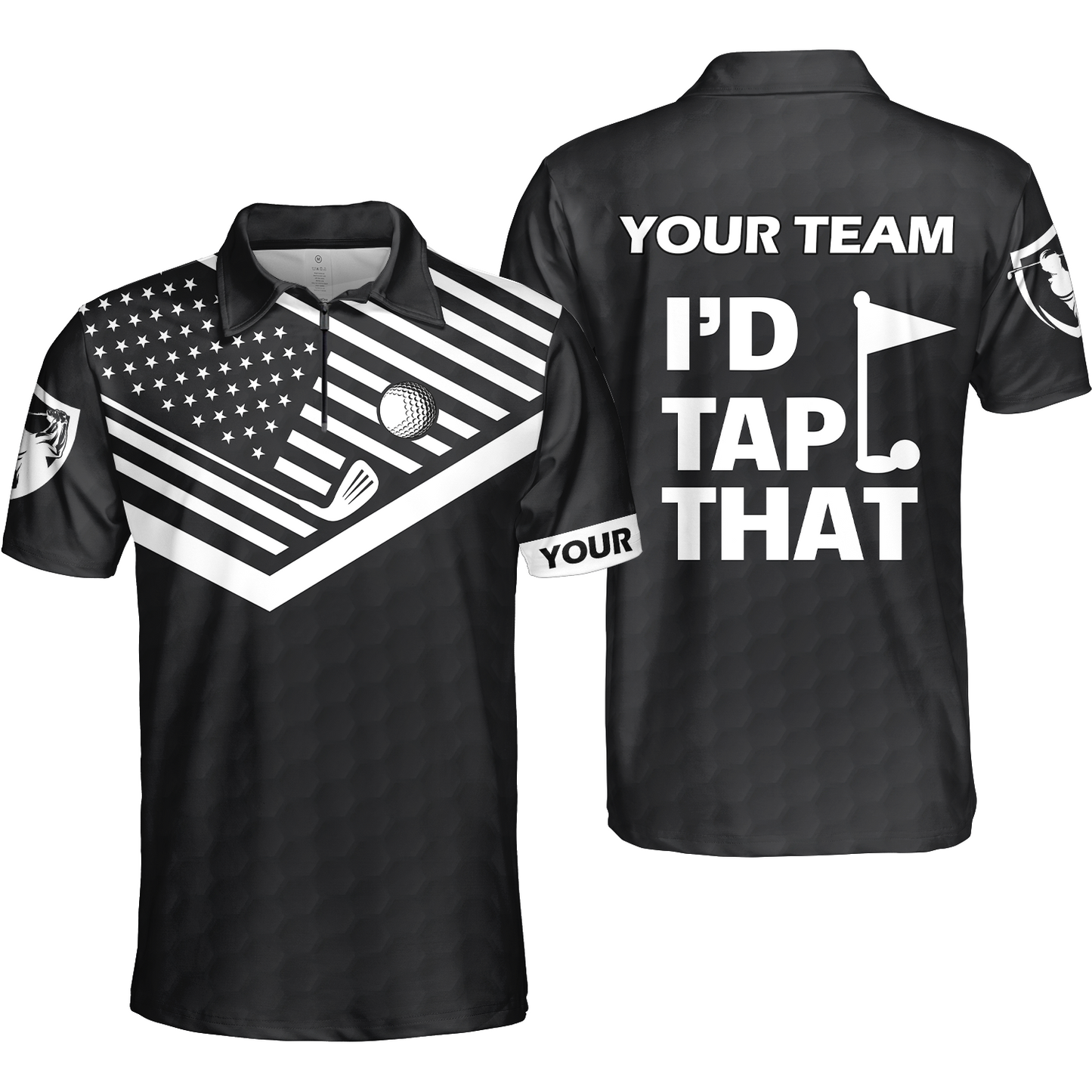 Personalized Golf American Flag Golf Zip Polo Shirt, I'd Tap That Golf Custom Shirt For Golf Players, Gift For Golfers