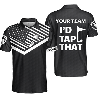 Personalized Golf American Flag Golf Zip Polo Shirt, I'd Tap That Golf Custom Shirt For Golf Players, Gift For Golfers