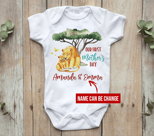 Personalized First Mother's Day Lion Baby Gift For Mom And Baby Newborn Onesies - HN06