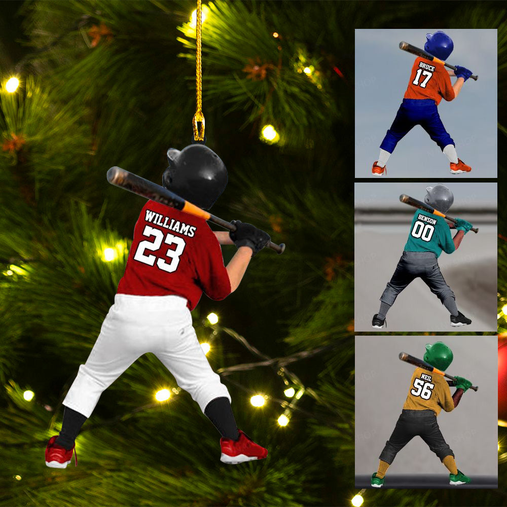 Personalized Baseball Boys Stance Acrylic Ornament, Custom Christmas Ornament Gift For Son, Grandson, Baseball Lovers