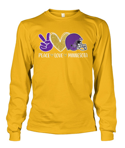 Minnesota American Football Peace Purple Gold Long Sweatshirts, Perfect Outfit For Men Women Family Love Minnesota Football Sport Lovers