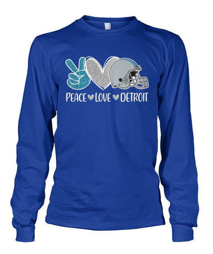Detroit American Football Peace Silver Blue Sweatshirts, Perfect Outfit For Men Women Family Love Detroit Football Sport Lovers