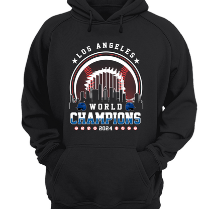 Los Angeles D Baseball Skyline 2024 World Champions Hoodie, L.A World Champs Hoodie, Los Angeles Baseball Champs Gifts