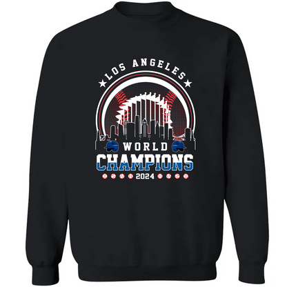 Los Angeles D Baseball Skyline 2024 World Champions Hoodie, L.A World Champs Hoodie, Los Angeles Baseball Champs Gifts