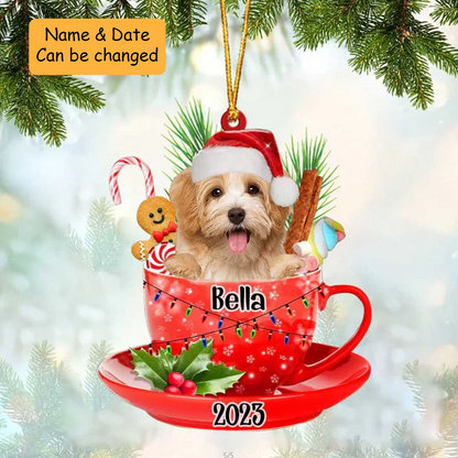 Customized Awesome Havanese Dog In Red Cup Acrylic Ornament, Christmas Gifts Ornament for Dog Lover