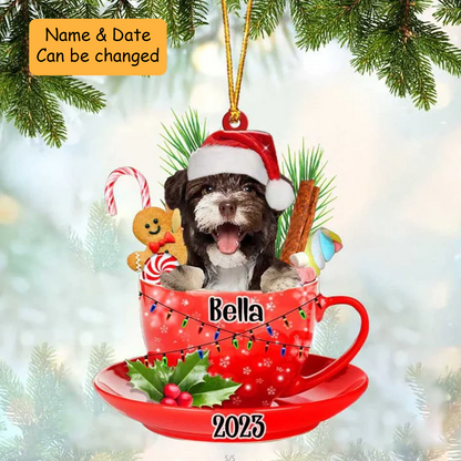 Customized Awesome Havanese Dog Santa Hat In Red Cup Acrylic Ornament, Christmas Gifts Ornament for Dog Lover