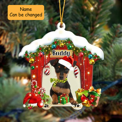 Customized Name Miniature Pinscher In Red Wood House Acrylic Ornament Christmas Gift For Dog Lovers, Dog Mom
