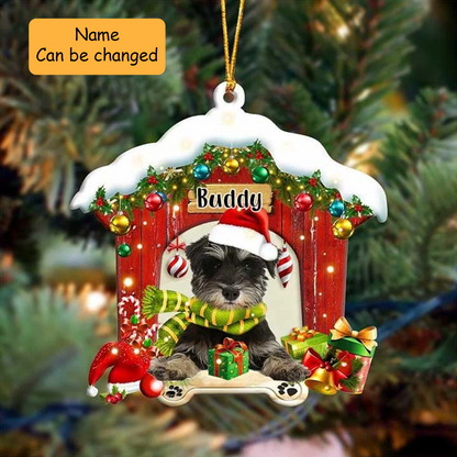 Custom Name Schnauzer In Red Wood House Acrylic Ornament Christmas Gift For Dog Lovers, Dog Mom