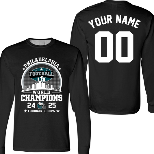 Personalized Philadelphia Football LIX 2024-2025 World Champions Long Sleeve Shirt, World Champions 2025 Philadelphia Apparel