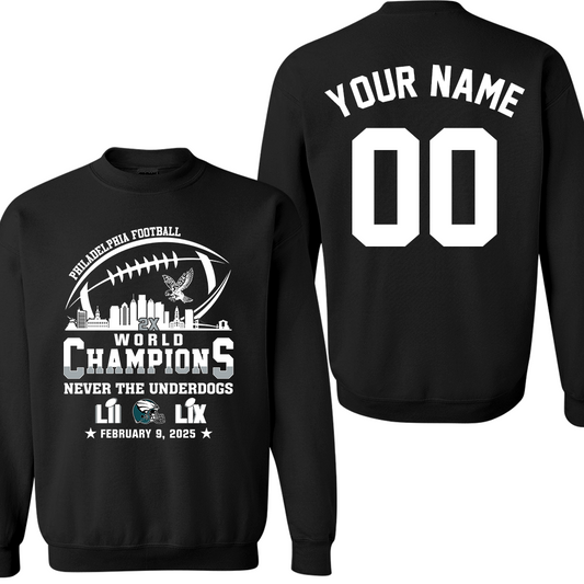 Personalized Philadelphia Football LIX 2024-2025 World Champions Sweatshirt Skyline, Super LIX Champions Philadelphia Football Apparel
