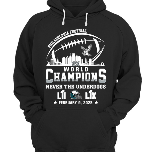 Philadelphia Football LIX 2024-2025 World Champions Hoodie Skyline, World Champions Apparel For Philadelphia Football Lovers