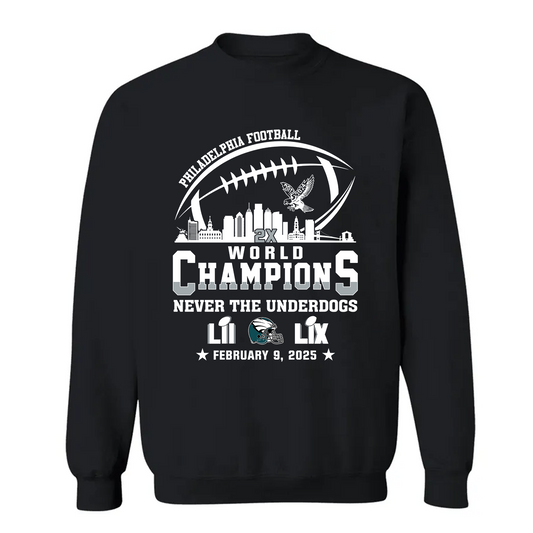 Philadelphia Football LIX 2024-2025 World Champions Sweatshirt Skyline, World Champions Apparel For Philadelphia Football Lovers