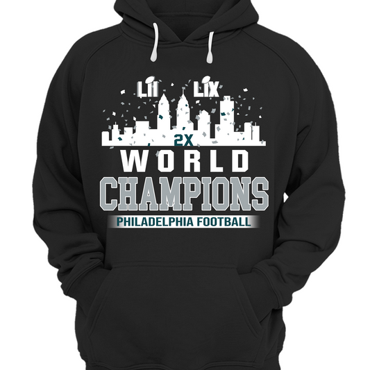 Philadelphia Football LIX 2024-2025 World Champions Hoodie Skyline Congrats, World Champions Apparel For Philadelphia Football Lovers