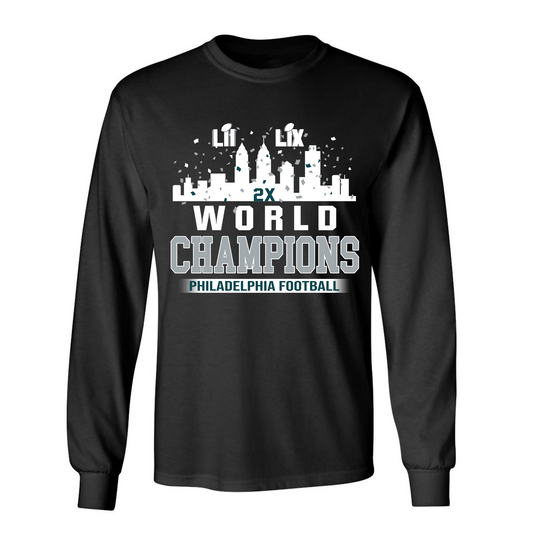Philadelphia Football LIX 2024-2025 World Champions Long Sleeve Shirt Skyline Congrats, Super LIX Champions Philadelphia Apparel