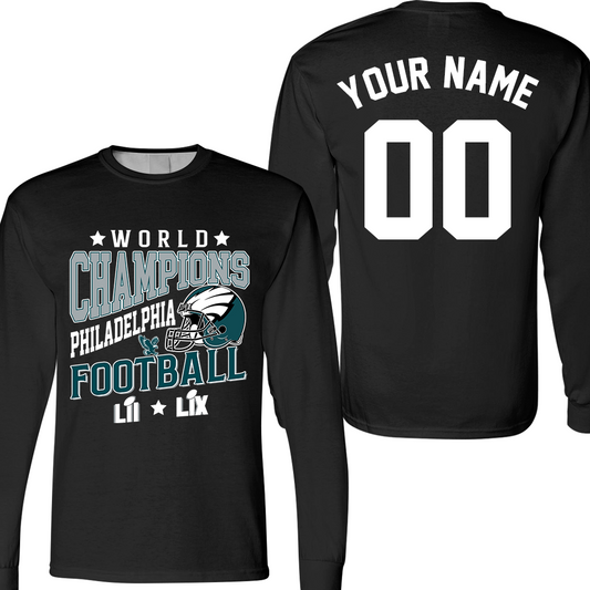 Personalized Philadelphia Football LIX 2024-2025 2x World Champions Long Sleeve Shirt, 2x World Champions Philadelphia Apparel