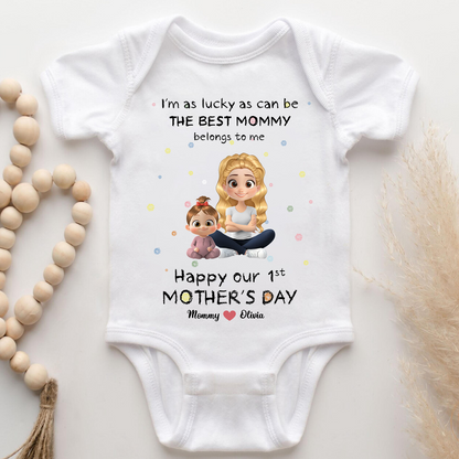 Personalized First Mother's Day Baby Onesies Gift For Mom And Baby Newborn I'm So Lucky That The Best Mom - HN32