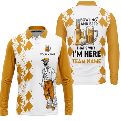 Golf Beer Long Sleeve Polo Shirt New - Custom Name Funny Skull Apparel - Personalized Gift For Golf Lover - Weekend Forecast Golfing With A Chance Of Drinking