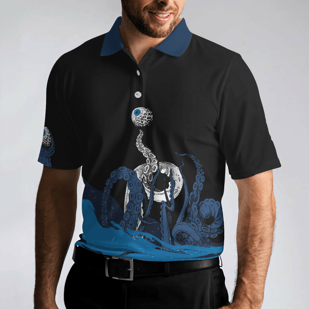 Men Golf Polo Shirt - Blue Sea Octopus Golf Polo Shirt, Eye Golf Ball, Artistic Golf Shirt For Men, Gift For Golfers, Golf Lover - Cerigifts