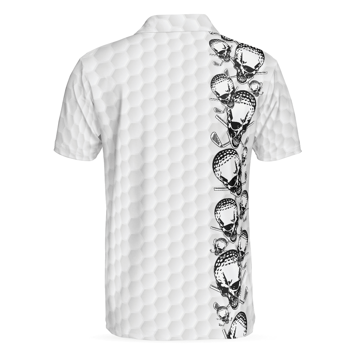 Men Golf Polo Shirt - Golfing Skull Golf Ball And Clubs, Golf Pattern Polo Shirt, Black And White Men Golf Polo Shirt - Perfect Polo Shirt For Men, Golfers - Cerigifts
