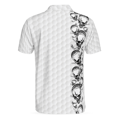 Men Golf Polo Shirt - Golfing Skull Golf Ball And Clubs, Golf Pattern Polo Shirt, Black And White Men Golf Polo Shirt - Perfect Polo Shirt For Men, Golfers - Cerigifts