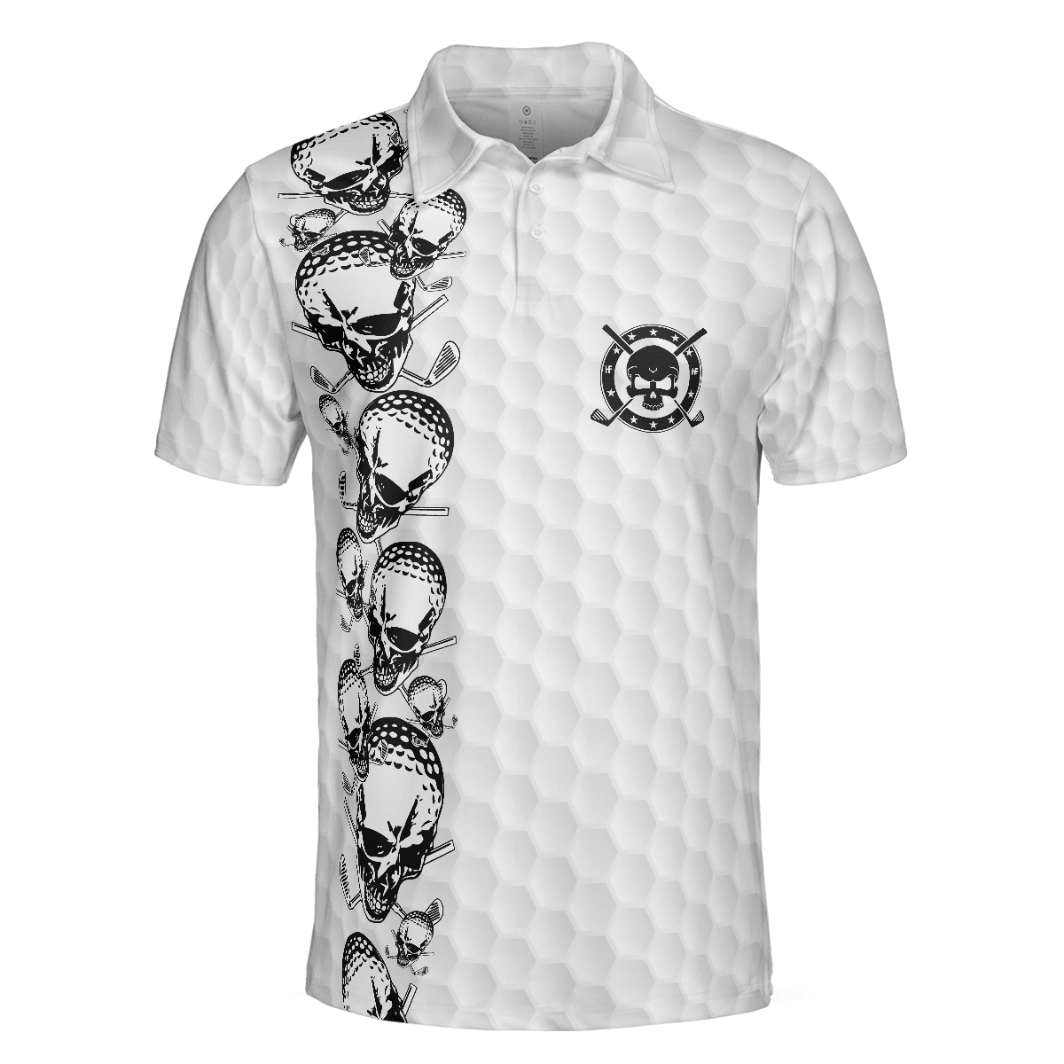 Men Golf Polo Shirt - Golfing Skull Golf Ball And Clubs, Golf Pattern Polo Shirt, Black And White Men Golf Polo Shirt - Perfect Polo Shirt For Men, Golfers - Cerigifts