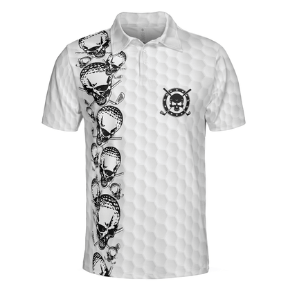 Men Golf Polo Shirt - Golfing Skull Golf Ball And Clubs, Golf Pattern Polo Shirt, Black And White Men Golf Polo Shirt - Perfect Polo Shirt For Men, Golfers - Cerigifts