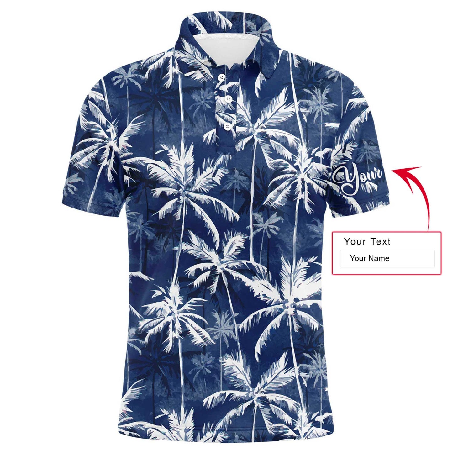 Men Golf Polo Shirt - Tropical Background Blue Watercolor Palms Custom Name Golf Men Polo Shirt - Personalized Gift For Golf Lover, Team, Golfer - Cerigifts