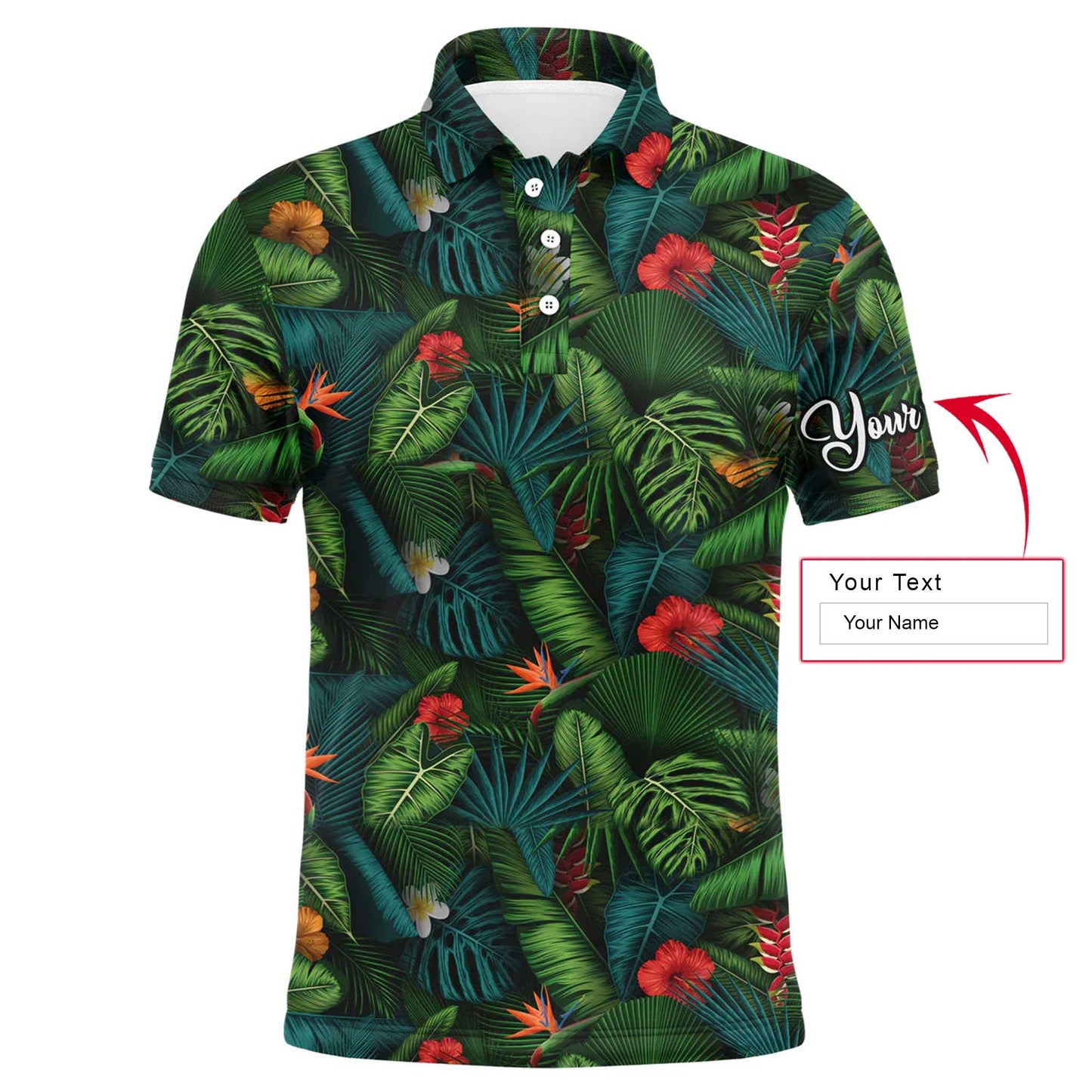 Men Golf Polo Shirt - Tropical Summer Leaves Background Custom Name Golf Men Polo Shirt - Personalized Gift For Golf Lover, Team, Golfer - Cerigifts