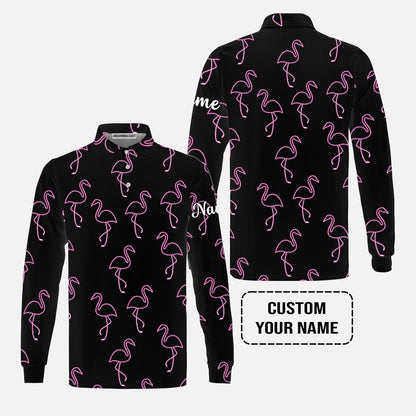 Flamingo Golf Sweatshirt - Custom Name Neon Pink Flamingos Pattern Apparel - Personalized Gift For Golf Lover, Team, Husband, Boyfriend, Men